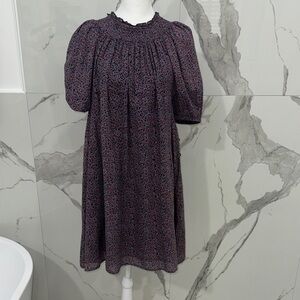 NWT Roller Rabbit Natal Ansley Red Blue Black Smocked Tie Waist Midi Dress